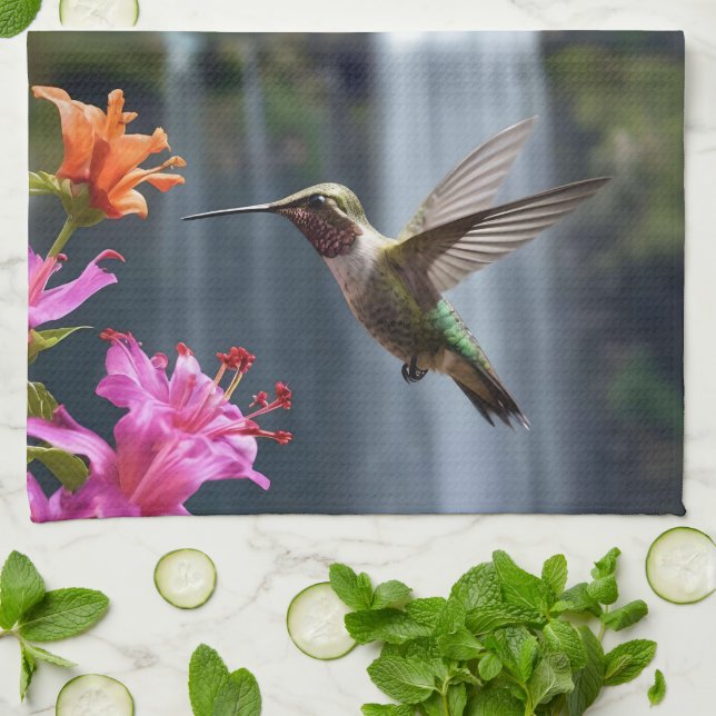 Linge De Cuisine "Whispers of Nature : Hummingbird, Cascade (Plié)