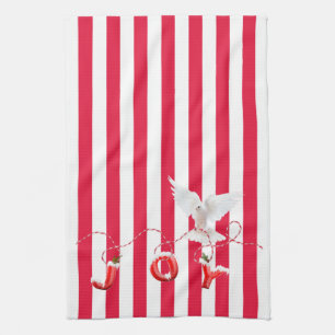 Linge De Cuisine White Christmas Dove On Stripes