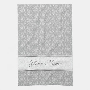 Linge De Cuisine White&Grey moderne doux appelé Damask