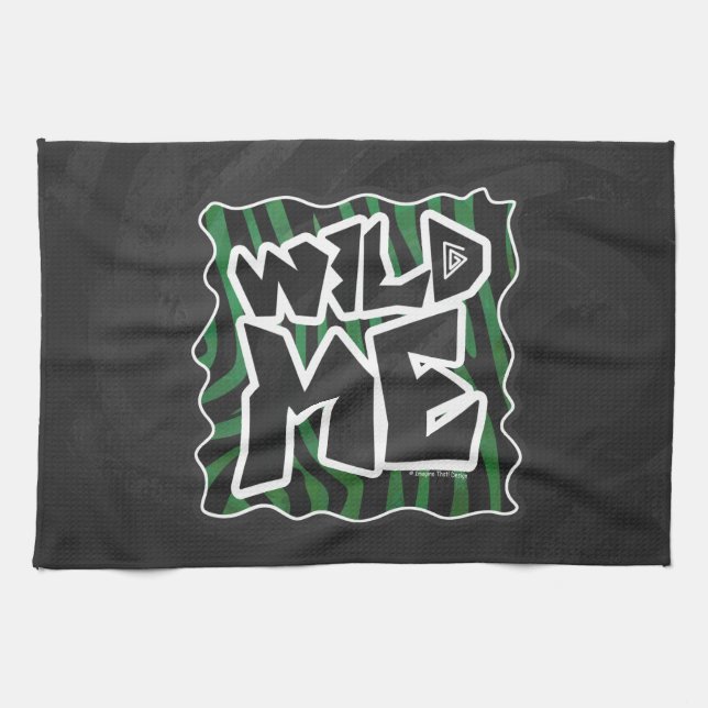 Linge De Cuisine Wild Me vert et noir zèbre modèle (Horizontal)