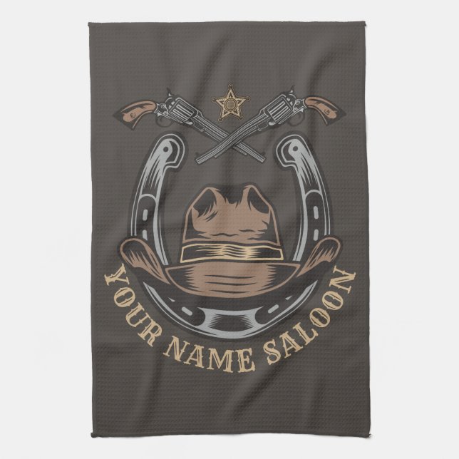 Linge De Cuisine Wild West Revolver Horseshoe Western Cowboy Saloon (Vertical)