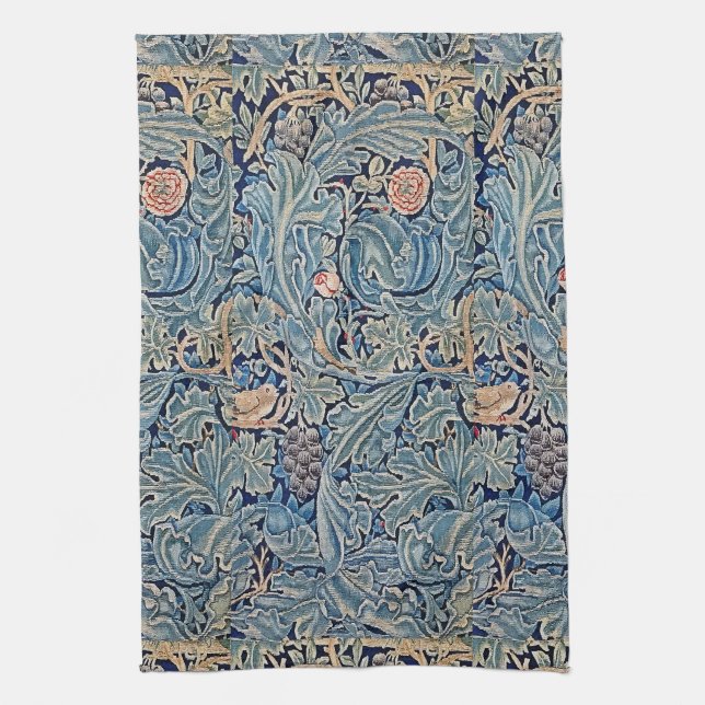Linge De Cuisine William Morris Beau motif floral bleu rose (Vertical)