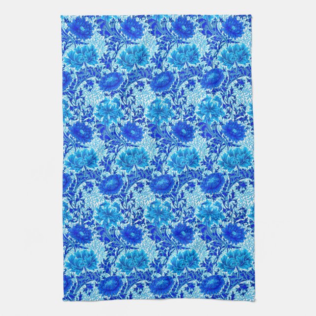 Linge De Cuisine William Morris Chrysanthemums Nuances de Denim Blu (Vertical)