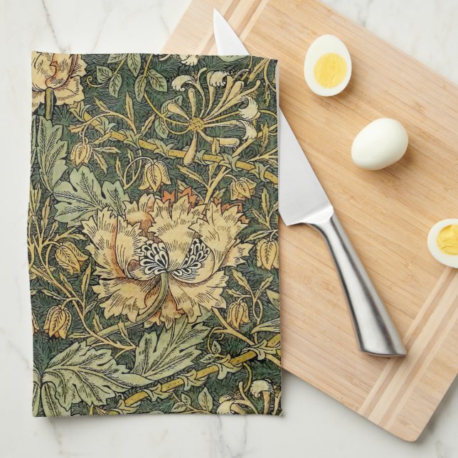 Linge De Cuisine William Morris Honeysuckle Vert Floral (Quart Plié)