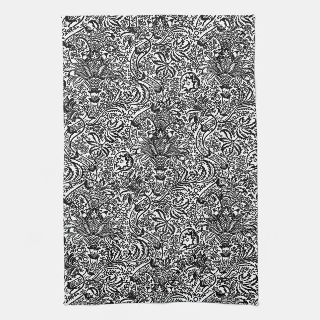 Linge De Cuisine William Morris Indien, noir et blanc (Vertical)