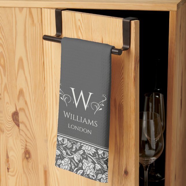 Linge De Cuisine William Morris Inspo Charcoal Grey Floral Custom (Pliage en tiers)