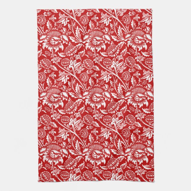 Linge De Cuisine William Morris Sunflowers, Deep Red et White (Vertical)