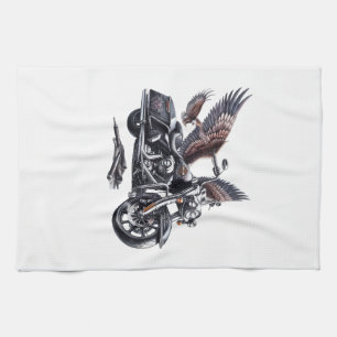 Linge De Cuisine Winged Harley-Davidson Motorcycle Watercolor Illus