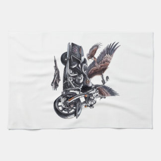 Linge De Cuisine Winged Harley-Davidson Motorcycle Watercolor Illus