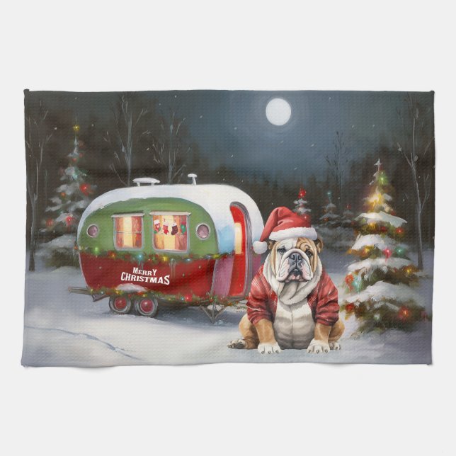 Linge De Cuisine Winter Bulldog Caravan Christmas Adventure (Horizontal)