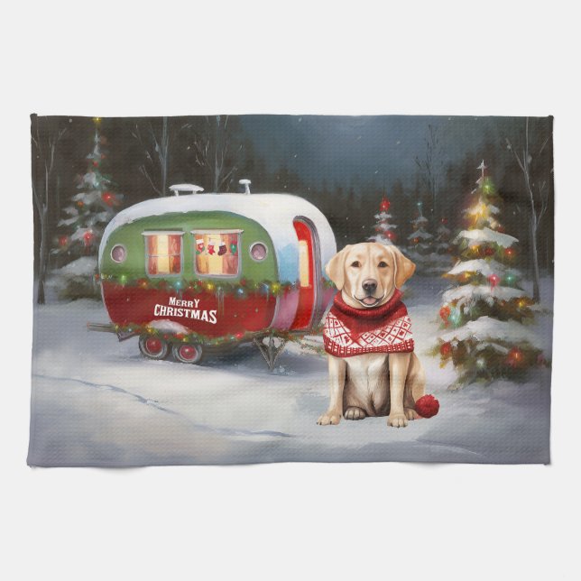 Linge De Cuisine Winter Labrador Caravan Christmas Adventure (Horizontal)