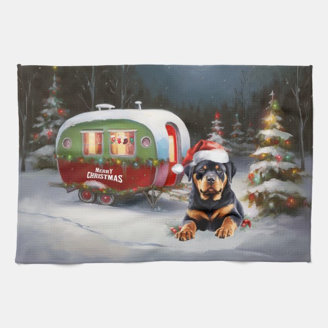 Linge De Cuisine Winter Rottweiler Caravan Christmas Adventure (Horizontal)