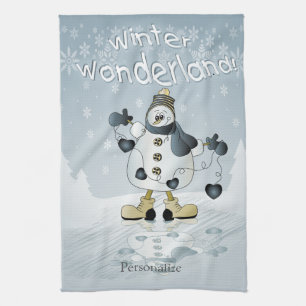 Linge De Cuisine Winter Wonderland Blue Heart Snowmen