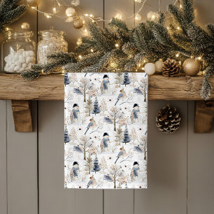 Linge De Cuisine Winter Wonderland Snowman et Bird Motif