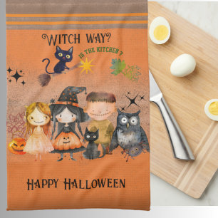 Linge De Cuisine Witch Way Halloween Orange
