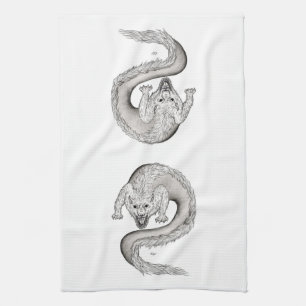 Linge De Cuisine Wolfdragon noir et blanc Design