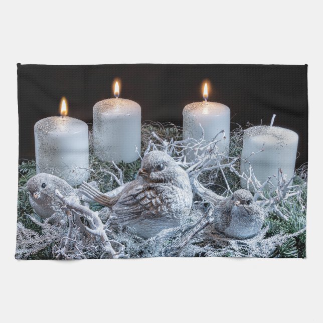 Linge De Cuisine Wreath de l'Avent blanc (Horizontal)