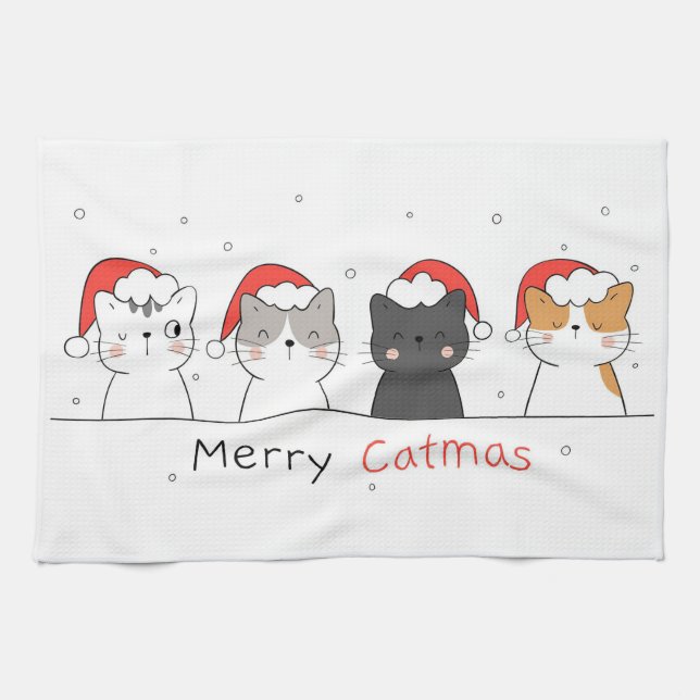 Linge De Cuisine Xmas Gift | Merry Christmas With Cat (Horizontal)