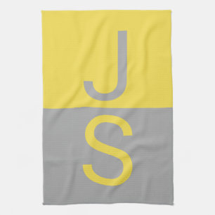 Linge De Cuisine Yellow & Grey Modern Initials monogram