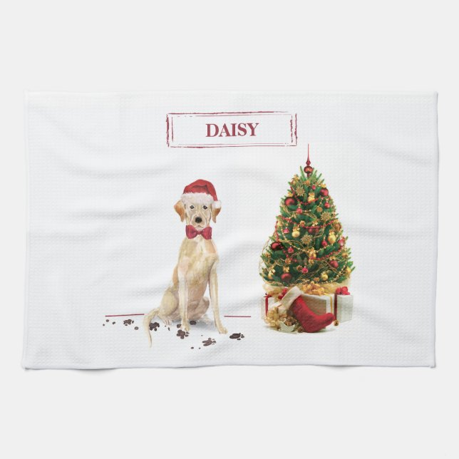 Linge De Cuisine Yellow Labrador Retriever Drôle chien de Noël (Horizontal)