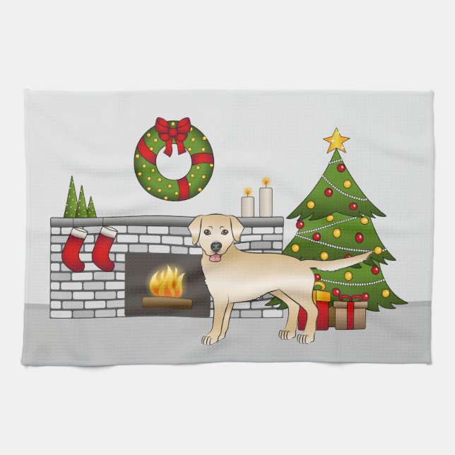 Linge De Cuisine Yellow Labrador Retriever - Salle de Noël festive (Horizontal)