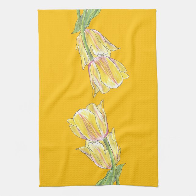 Linge De Cuisine Yellow Tulips on Golden Background Kitchen Towel (Vertical)