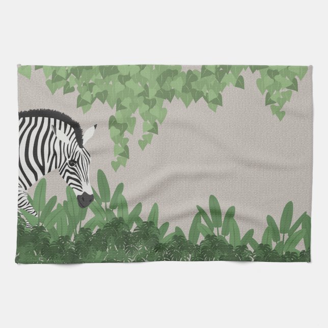 Linge De Cuisine Zebra amongst Leaves (Horizontal)