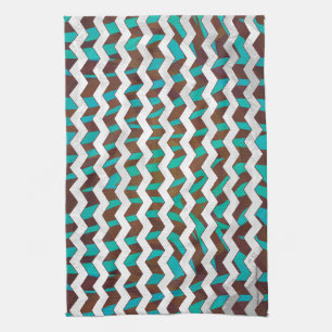Linge De Cuisine Zebra Chevron Impression Brown et Turquoise