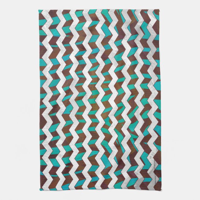 Linge De Cuisine Zebra Chevron Impression Brown et Turquoise (Vertical)