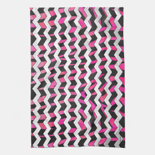 Linge De Cuisine Zebra Chevron noir et rose chaud (Vertical)