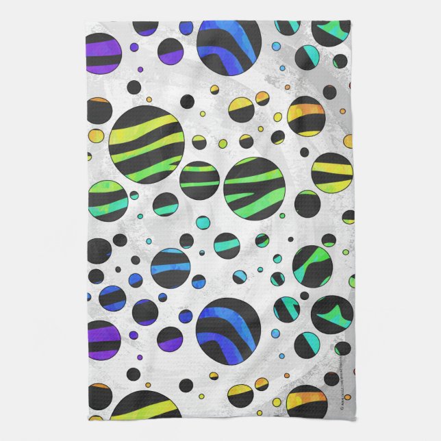 Linge De Cuisine Zebra Polka Dot noir et arc-en-ciel (Vertical)