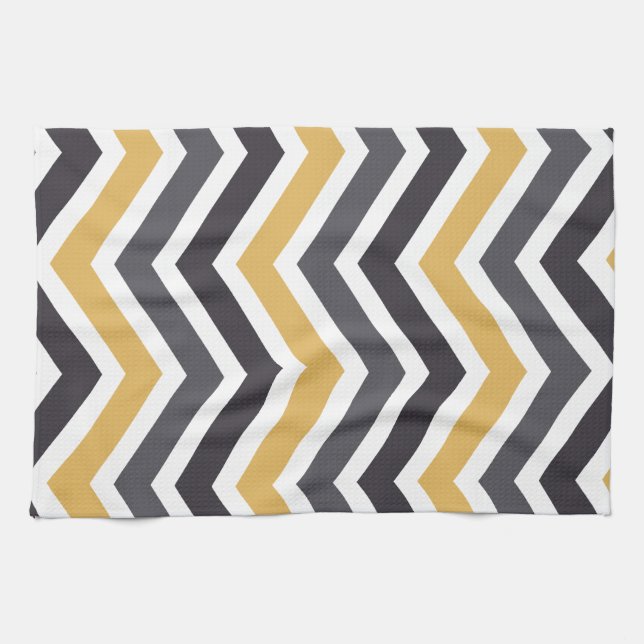 Linge De Cuisine ZigZag Chevron Or Et Gris (Horizontal)