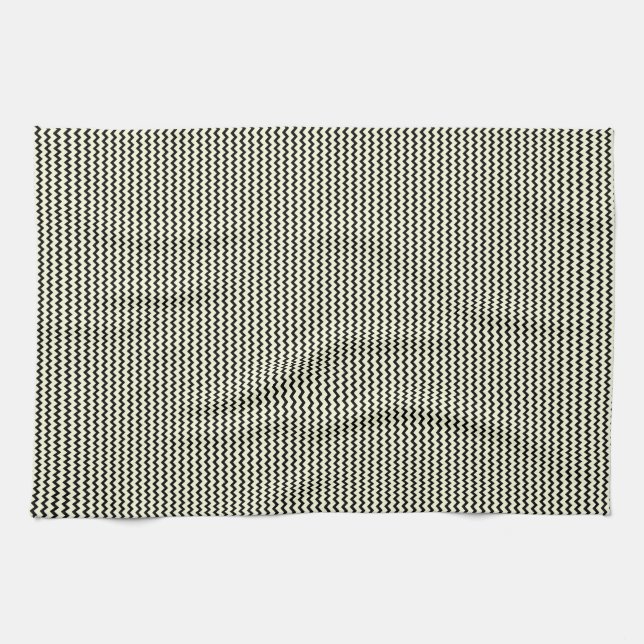Linge De Cuisine Zigzag de chevron fin motif noir et crème (Horizontal)