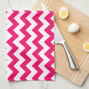 Linge De Cuisine Zigzag rose vif monogramme