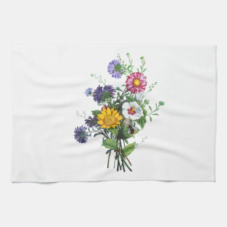 Linge De Cuisine Zinnias, roses trémière et bouquet de tournesol