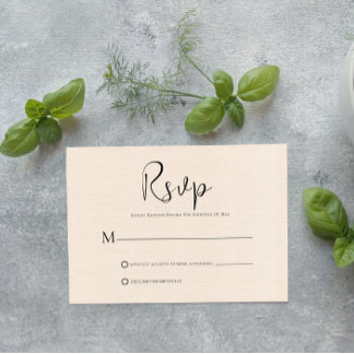 Linge de lit beige Carte RSVP Script noir simple
