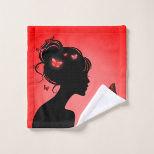 Linge de toilette La femme papillons rouges