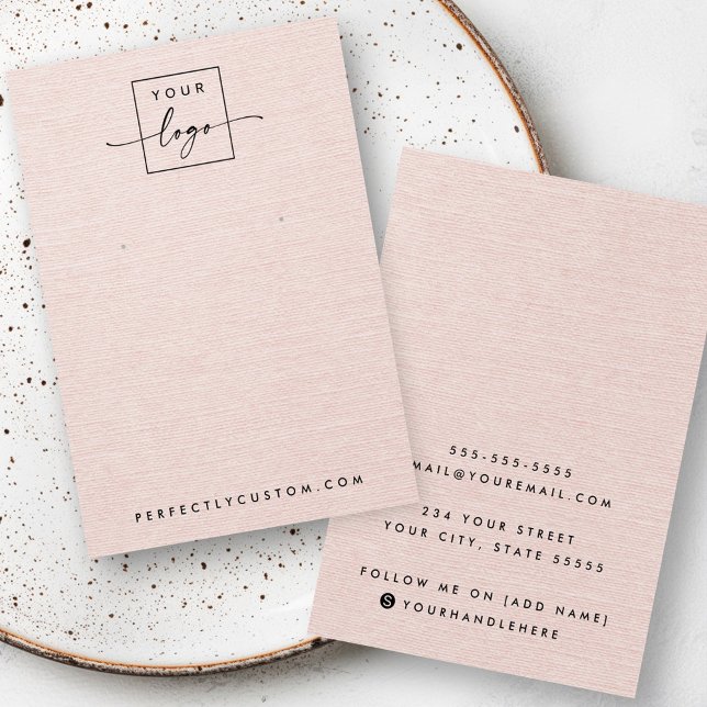 Linge rose pâle look logo d'oreille carte d'affich (Blush pink linen look logo earring display card)