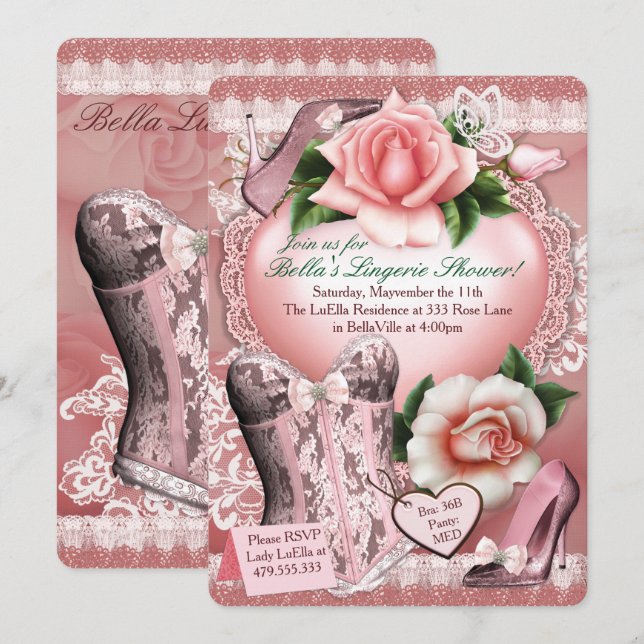 Lingerie and Bachelorette Party Shower Invitations (Front/Back)
