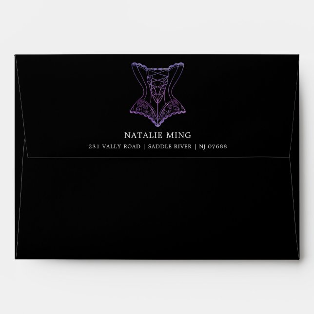 Lingerie Boutique Logo Black Purple Glitter Envelo Envelope (Back (Top Flap))