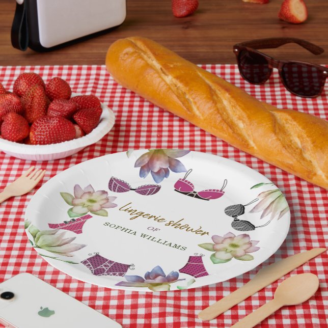 Lingerie Bridal Shower Floral Theme Paper Plate (Picnic)