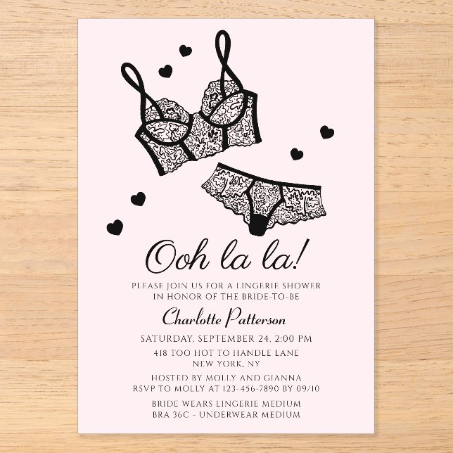 Lingerie Bridal Shower Panty Bachelorette Party Acrylic Invitations (Front)