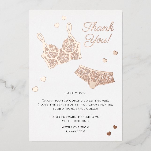 Lingerie Bridal Shower Panty Party Thank You Foil Holiday Card (Front)
