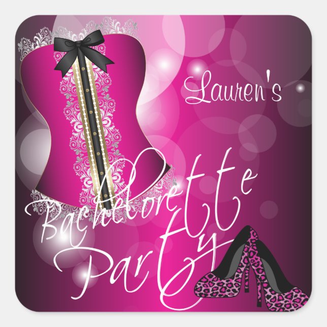 Lingerie Corset Bachelorette | Hot Pink Square Sticker (Front)