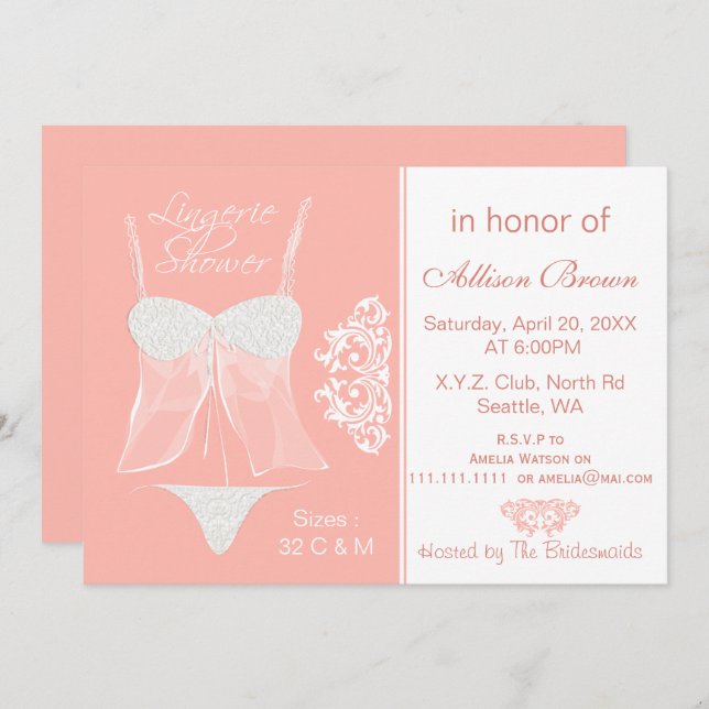 Lingerie Douche Bachelorette Fête Invitations (Devant / Derrière)