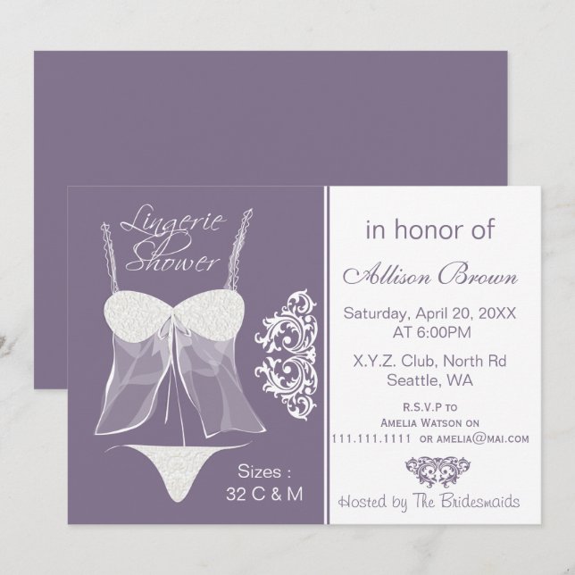 Lingerie Douche Bachelorette Fête Invitations (Devant / Derrière)