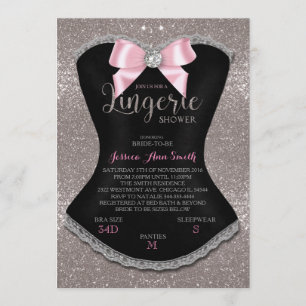 Lingerie douche bachelorette invitation argent