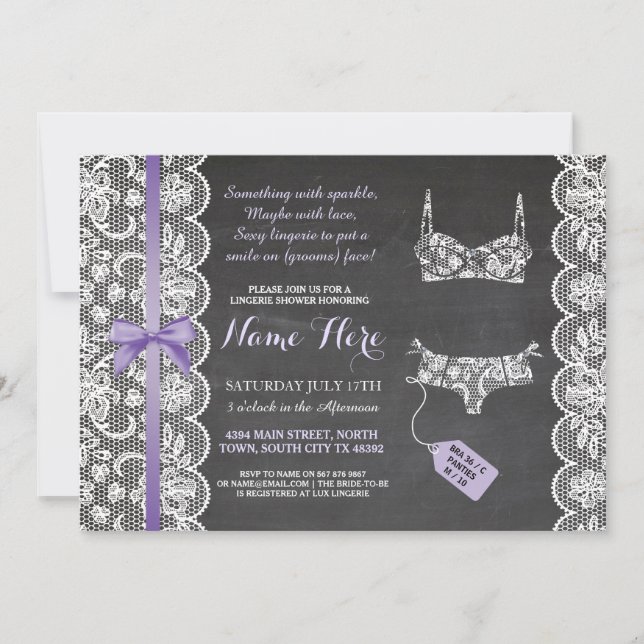 Lingerie Douche Invitation Violet Bridal Party den (Devant)