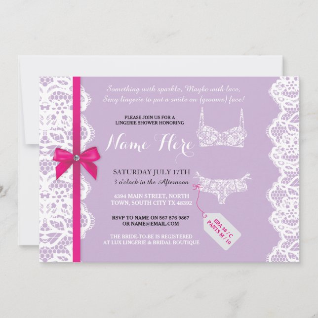 Lingerie Douche Invitation Violet Bridal Party den (Devant)
