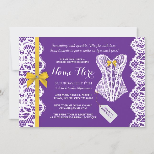 Lingerie Douche Invitation Violet Bridal Party den (Devant)
